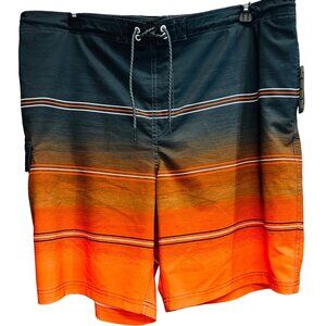 New George 2XL Mens Swim Trunks Orange & Gray Striped Board Shorts